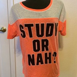 Victoria’s Secret Pink Coral “Study Or Nah” Tee